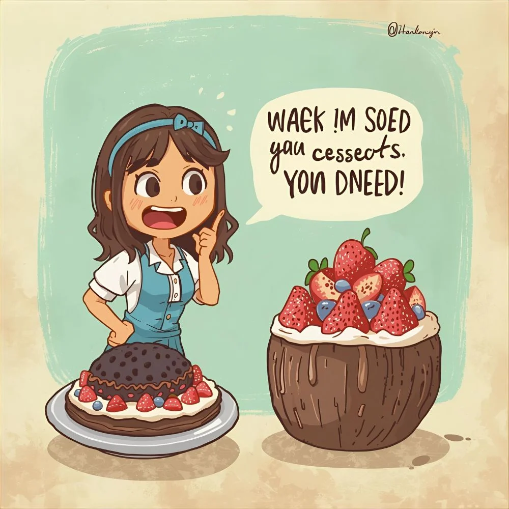 Foodie coco jokes illustration, colorful desserts cartoon