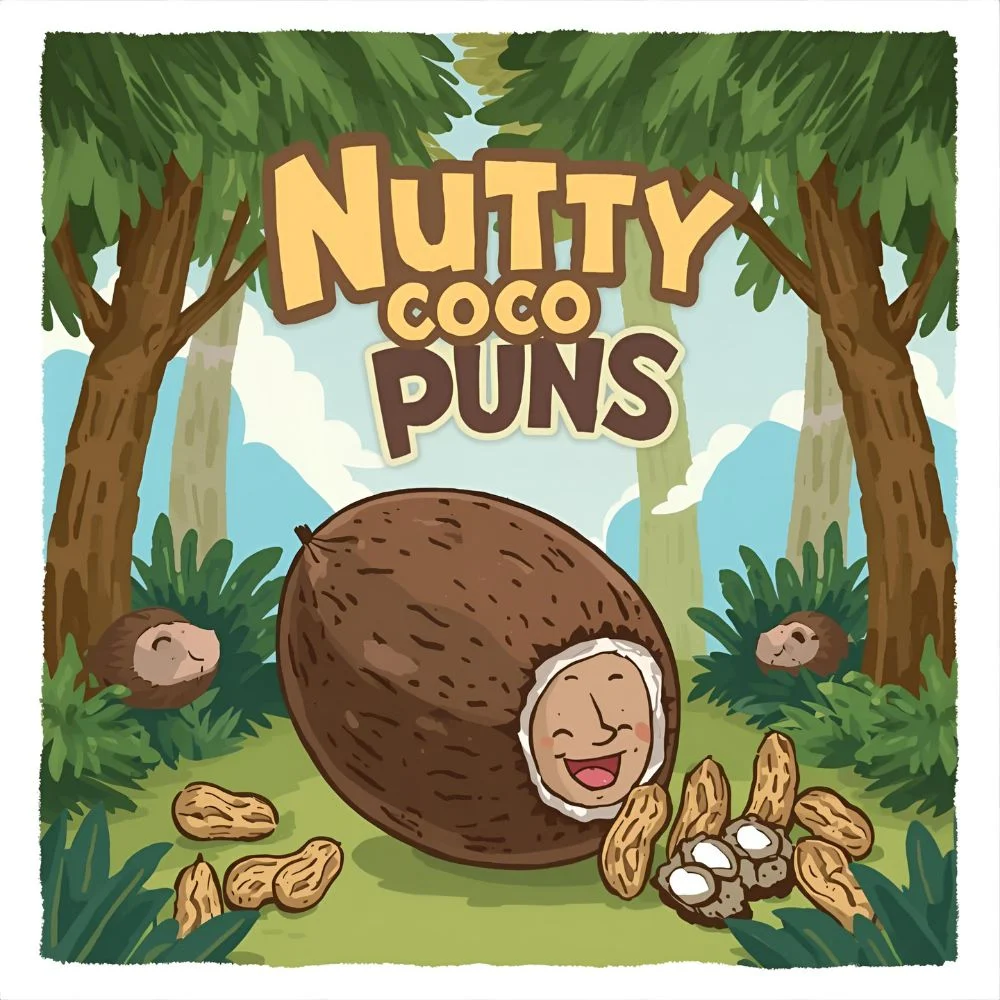 Nutty coco puns cartoon, funny illustration with peanuts