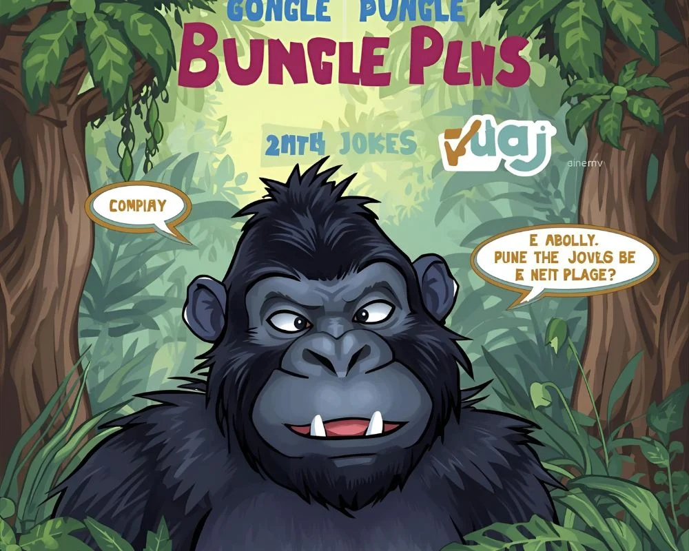 Funny gorilla jungle jokes cartoon illustration,