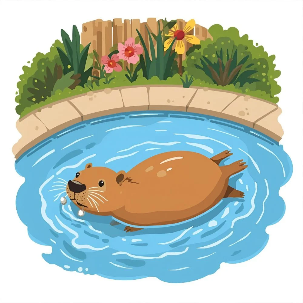 capybara swimming in pool cartoon,