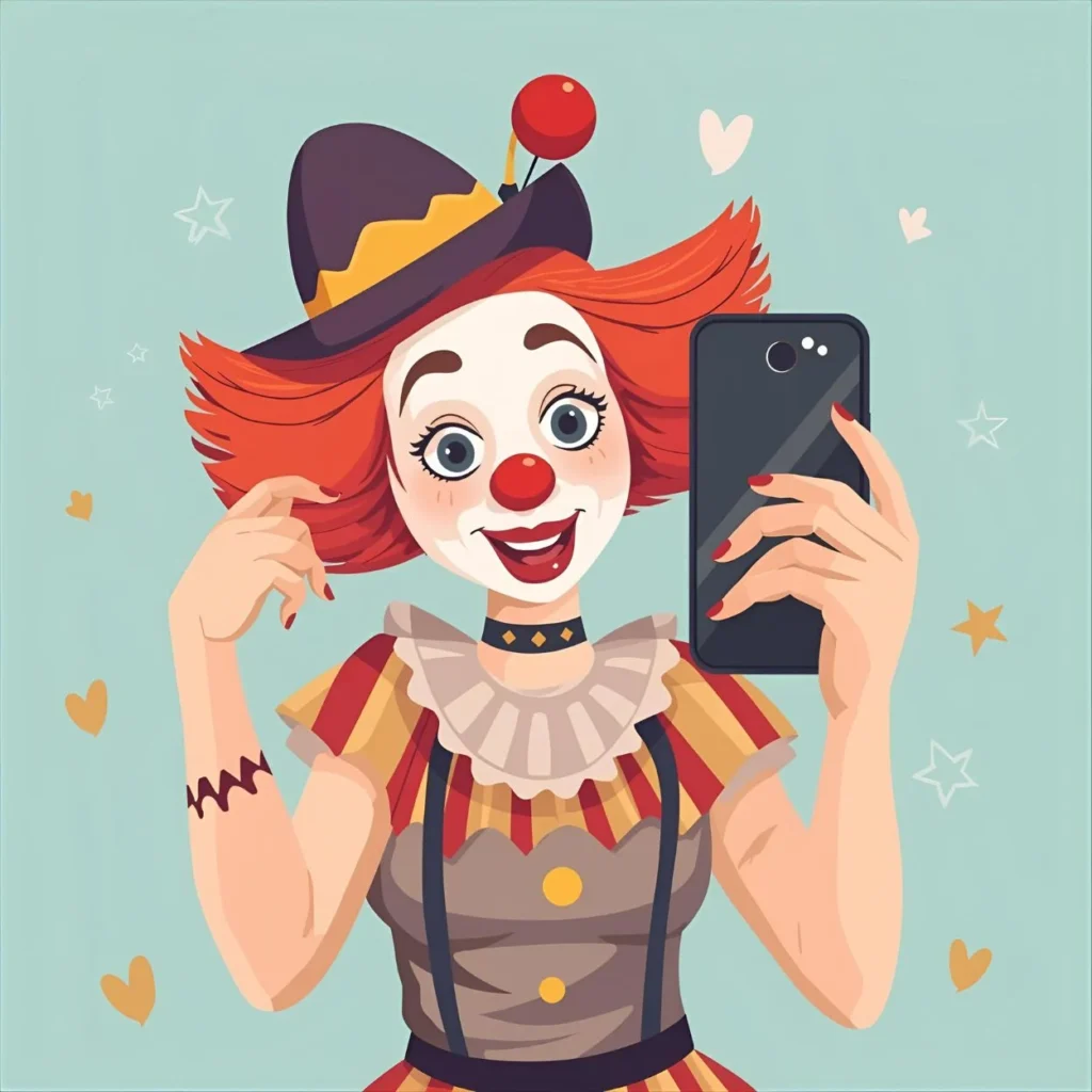 circus selfie cartoon illustration,