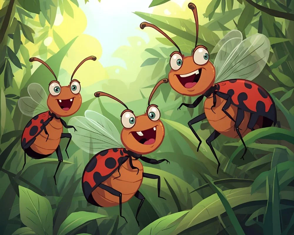 Funny jungle bug puns cartoon illustration,