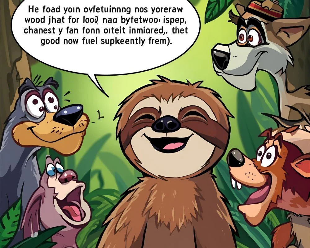 Funny sloth jungle jokes cartoon illustration,