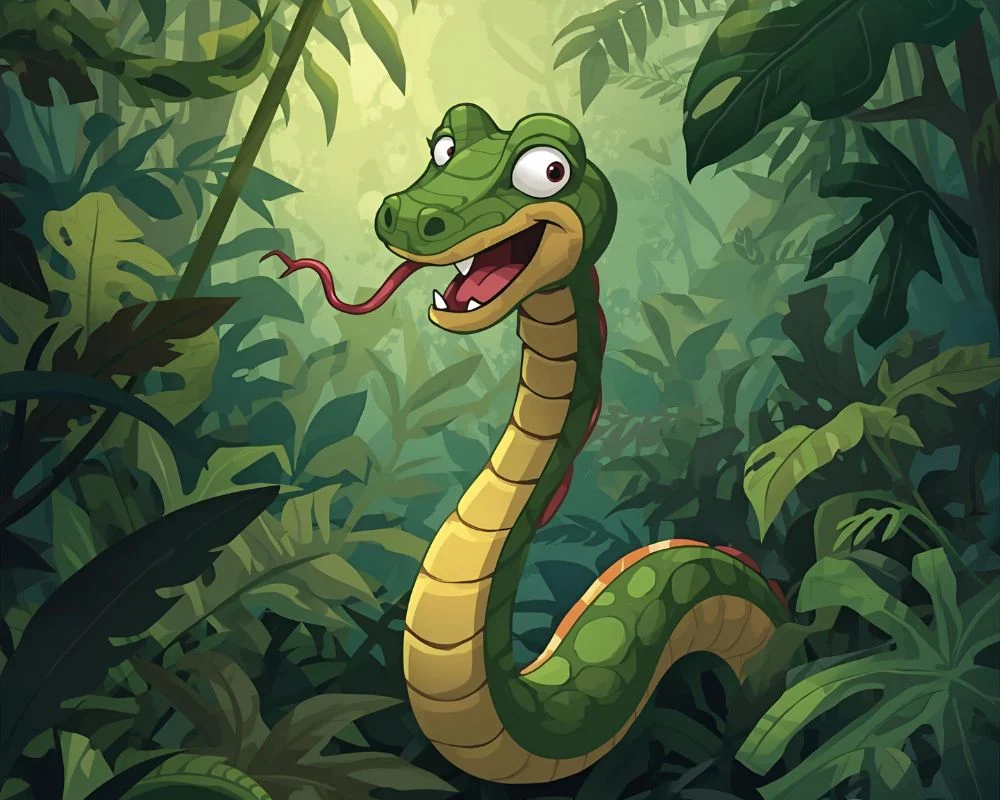 Funny snake jungle jokes cartoon illustration,