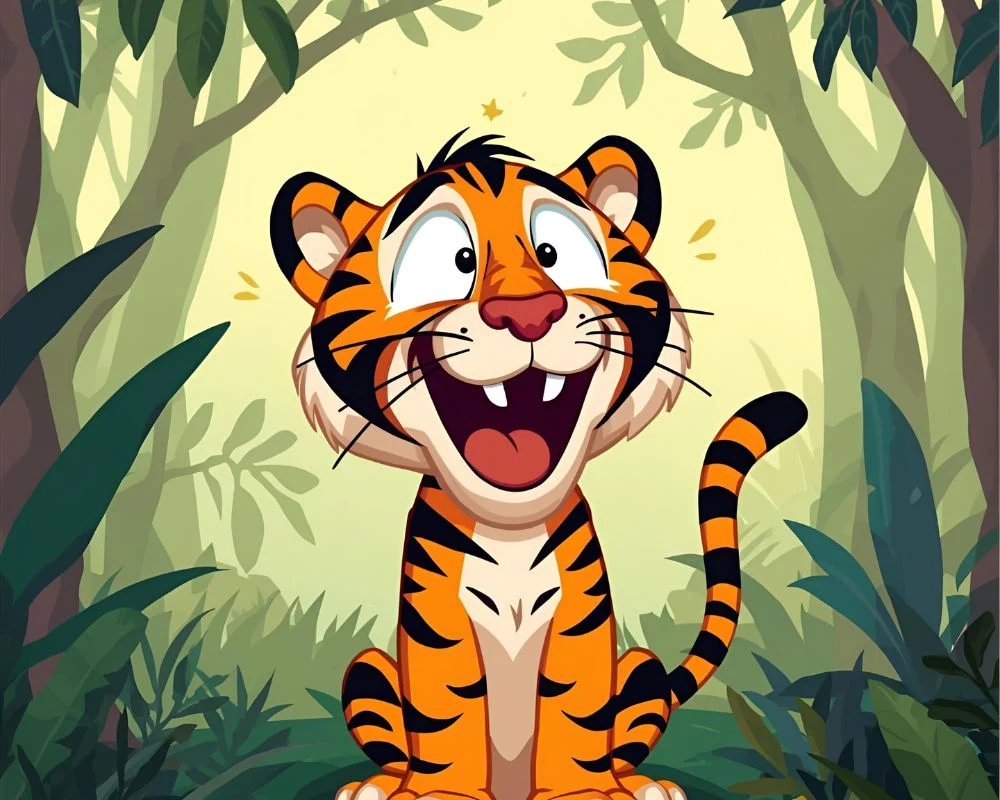 Funny tiger jungle jokes cartoon illustration,