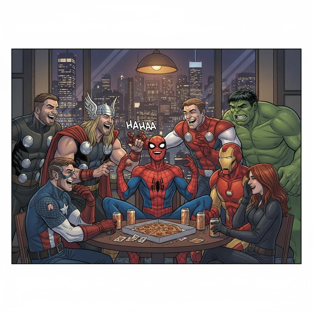 Spiderman and Avengers sharing a laugh