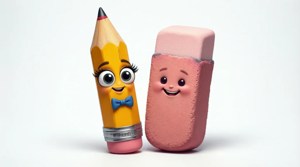Pencil and eraser as cartoon friends