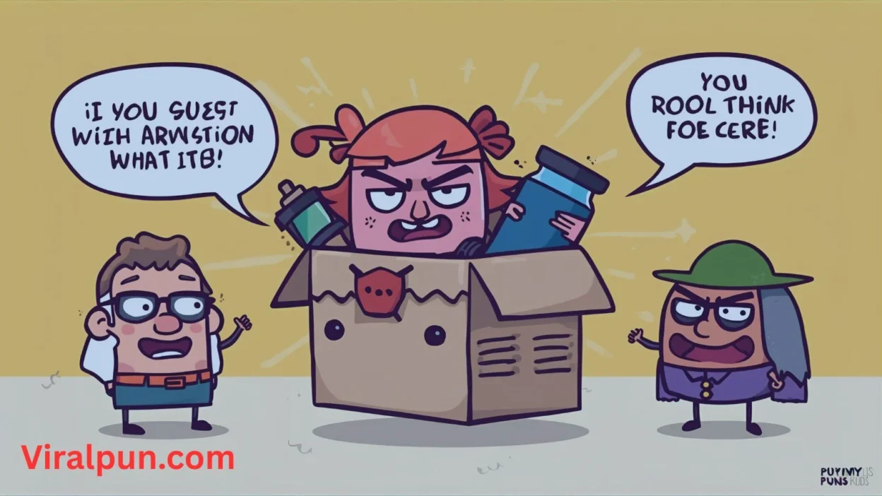 funny box puns cartoon illustration,